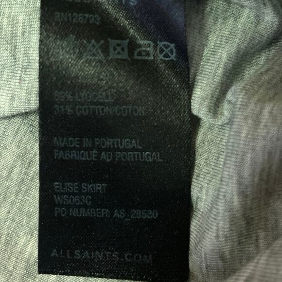 Allsaints Gray Black Elastic Waist Stretch Draped Career Pencil Mini Skirt Sz 2 - Picture 6 of 6